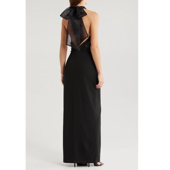 Lulus Organza & Crepe Halter Gown Dress, Cocktail Party Black, Size Medium, NWT - Picture 3 of 7